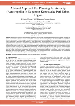 A Novel Approach for Planning an Aerocity (Aerotropolis) in Negombo-Katunayake Peri-Urban Region