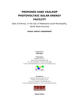 Proposed Kabi Vaalkop Photovoltaic Solar Energy Facility