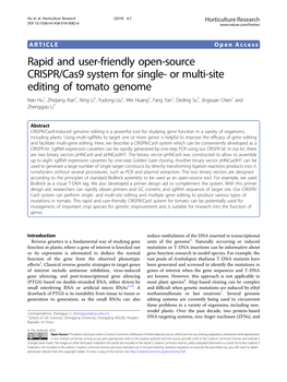 Rapid and User-Friendly Open-Source CRISPR/Cas9 System for Single- Or