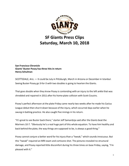 SF Giants Press Clips Saturday, March 10, 2018