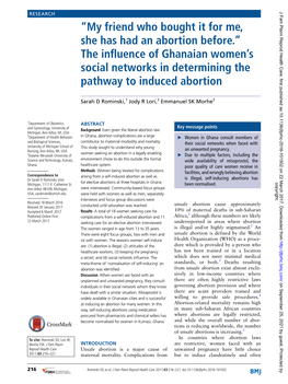 My Friend Who Bought It for Me, She Has Had an Abortion Before.” the Influence of Ghanaian Women’S Social Networks in Determining the Pathway to Induced Abortion