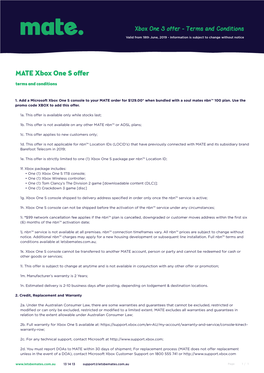 MATE Xbox One S Offer Terms and Conditions