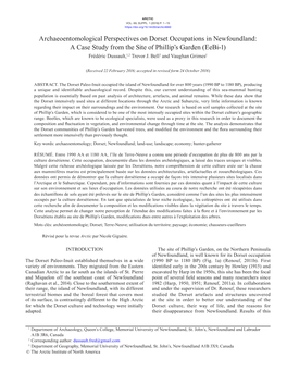 Archaeoentomological Perspectives on Dorset Occupations in Newfoundland: a Case Study from the Site of Phillip’S Garden (Eebi-1) Frédéric Dussault,1,2 Trevor J