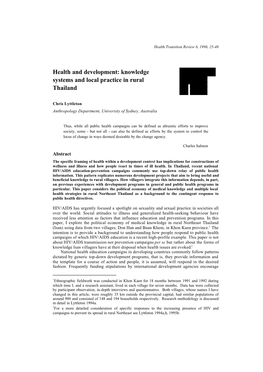 Knowledge Systems and Local Practice in Rural Thailand