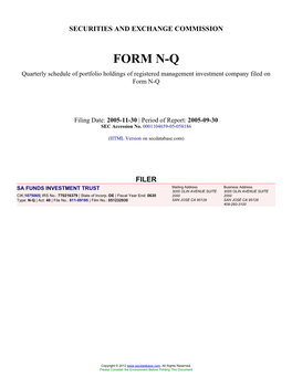 SA FUNDS INVESTMENT TRUST (Form: N-Q, Filing Date: 11/30/2005)
