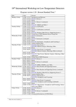 19 International Workshop on Low Temperature Detectors