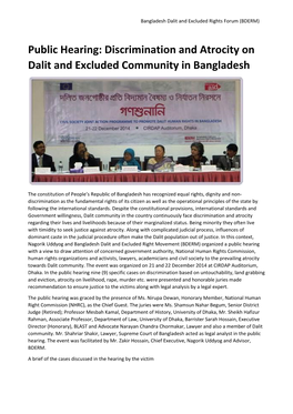 Public Hearing: Discrimination and Atrocity on Dalit and Excluded Community in Bangladesh