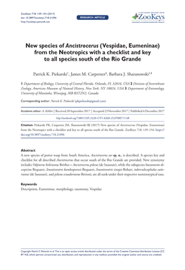 ﻿﻿﻿﻿﻿﻿New Species of ﻿﻿Ancistrocerus﻿﻿ (Vespidae, Eumeninae) from the Neotropics with a Checklist and Key To