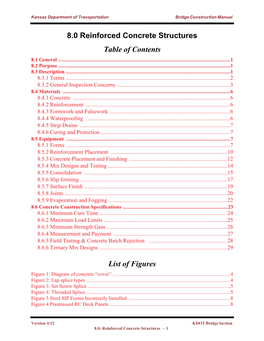 8.0 Reinforced Concrete Structures Table of Contents 8.1 General