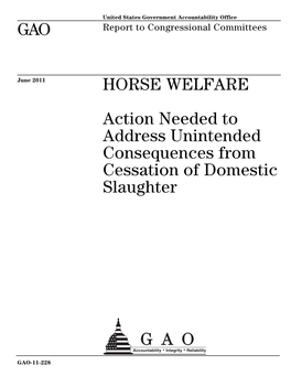 HORSE WELFARE Action Needed to Address Unintended Consequences from Cessation of Domestic Slaughter