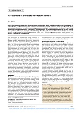 Assessment of Travellers Who Return Home Ill