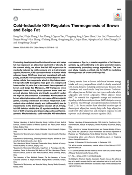 Cold-Inducible Klf9 Regulates Thermogenesis of Brown and Beige Fat