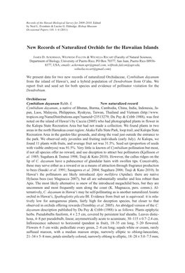 New Records of Naturalized Orchids for the Hawaiian Islands