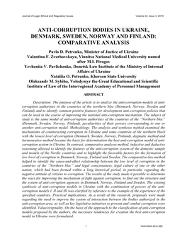 Anti-Corruption Bodies in Ukraine, Denmark, Sweden, Norway and Finland: Comparative Analysis