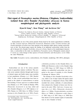 Isolated from Olive Flounder Paralichthys Olivaceus in Korea: Morphological and Phylogenetic Analysis