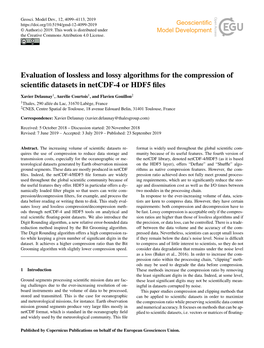 Evaluation of Lossless and Lossy Algorithms for the Compression of Scientiﬁc Datasets in Netcdf-4 Or HDF5 ﬁles