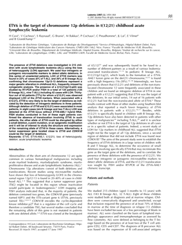 ETV6 Is the Target of Chromosome 12P Deletions in T(12;21) Childhood Acute Lymphocytic Leukemia