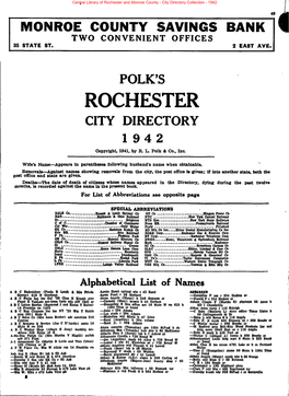 Rochester and Monroe County - City Directory Collection - 1942