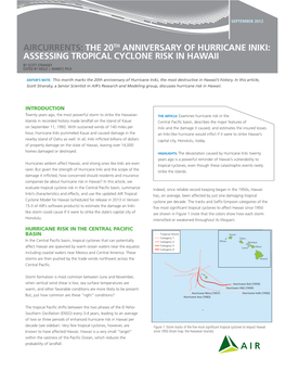 The 20Th Anniversary of Hurricane Iniki: Assessing Tropical Cyclone Risk in Hawaii