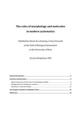 The Roles of Morphology and Molecules in Modern Systematics