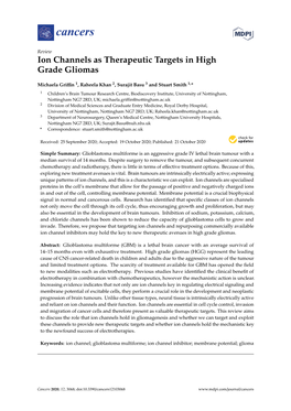 Ion Channels As Therapeutic Targets in High Grade Gliomas