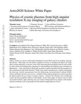 Astro2020 Science White Paper Physics of Cosmic Plasmas from High Angular Resolution X-Ray Imaging of Galaxy Clusters