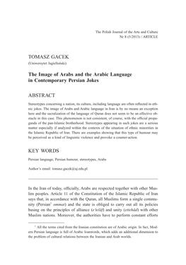 TOMASZ GACEK the Image of Arabs and the Arabic Language In