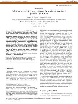 Substrate Recognition and Transport by Multidrug Resistance Protein 1 (ABCC1)