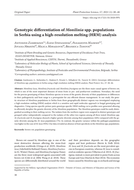 Genotypic Differentiation of Monilinia Spp. Populations in Serbia Using a High-Resolution Melting (HRM) Analysis