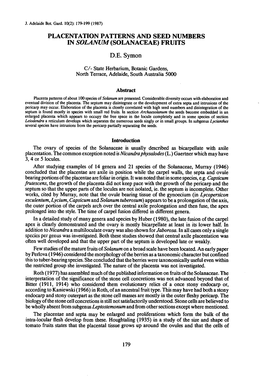 Placentation Patterns and Seed Numbers in Solanum (Solanaceae) Fruits D.E
