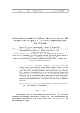 Oribatid Mites from Bu Gia Map National Park (Southern Vietnam), with Description of a New Species of Dolicheremaeus (Tetracondylidae) (Acari: Oribatida)