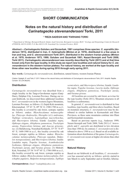 SHORT COMMUNICATION Notes on the Natural History and Distribution