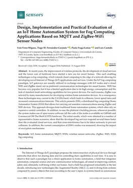 Design, Implementation and Practical Evaluation of an Iot Home Automation System for Fog Computing Applications Based on MQTT and Zigbee-Wifi Sensor Nodes