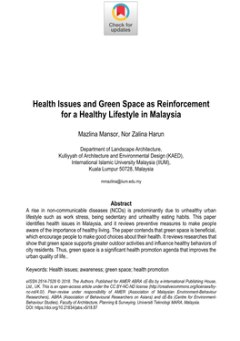 Health Issues and Green Space As Reinforcement for a Healthy Lifestyle in Malaysia