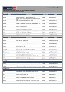 List of Branches Open During Lockdown