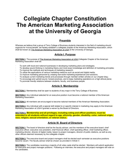 Collegiate Chapter Constitution the American Marketing Association At