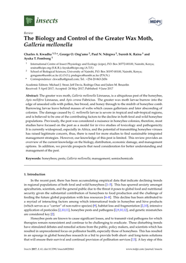 The Biology and Control of the Greater Wax Moth, Galleria Mellonella