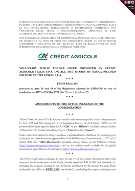 1 Voluntary Public Tender Offer Promoted by Crédit