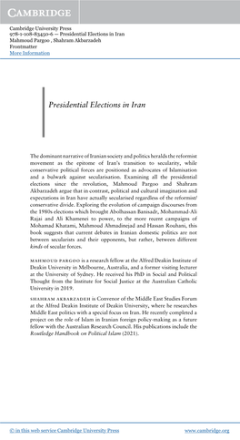 Presidential Elections in Iran Mahmoud Pargoo , Shahram Akbarzadeh Frontmatter More Information