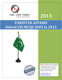 PAKISTAN AFFAIRS Solved CSS MCQS 2005 to 2013