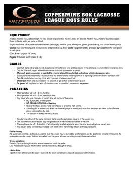 Coppermine Box Lacrosse League Boys Rules