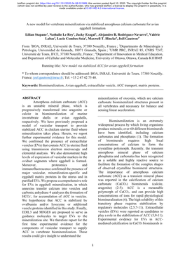 A New Model for Vertebrate Mineralization Via Stabilized