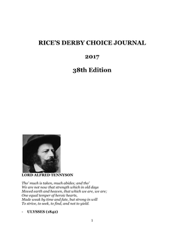 RICE's DERBY CHOICE JOURNAL 2017 38Th Edition