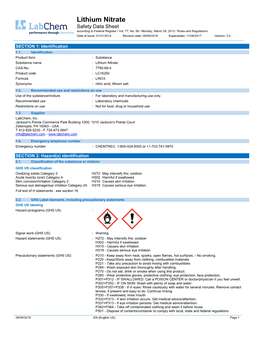 Lithium Nitrate Safety Data Sheet According to Federal Register / Vol