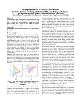 2D Representation of Display Color Gamut Kenichiro Masaoka*, Fu Jiang**, Mark D