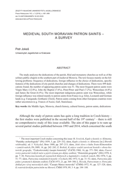 Medieval South Moravian Patron Saints – a Survey
