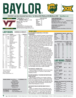 2020-2021 Lady Bears Basketball Game Notes • @Baylorwbb @Baylorwbb @Baylorwbb Baylorbears.Com GAME #29 #5/6 BAYLOR (No