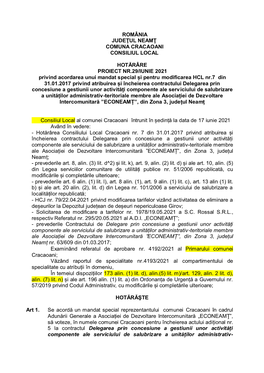 România Judeţul Neamţ Comuna Cracaoani Consiliul Local