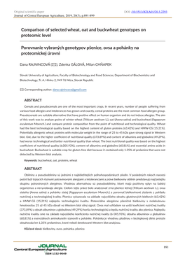 Comparison of Selected Wheat, Oat and Buckwheat Genotypes on Proteomic Level