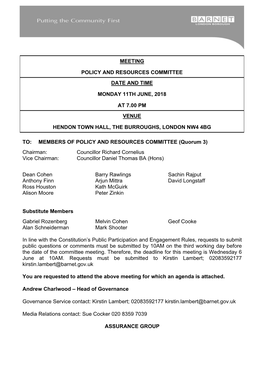(Public Pack)Agenda Document for Policy and Resources Committee